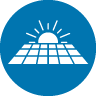 Solar Icon showing solar panels and rising sun
