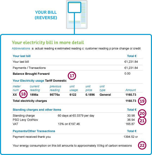 Reverse of an Electric Ireland Business Electricity Bill