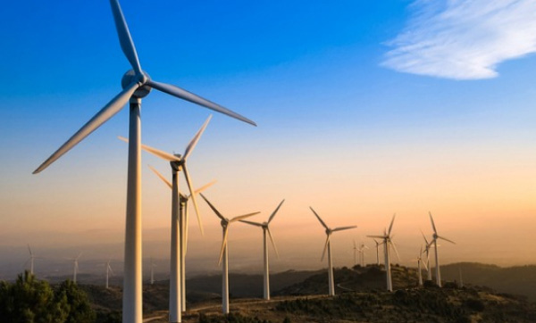 Wind turbines generating renewable energy.